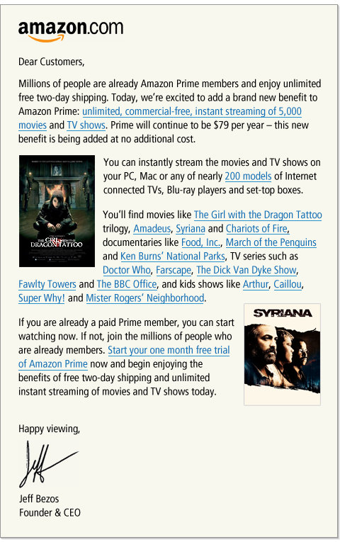 Amazon Video Streaming Free to Amazon Prime Users