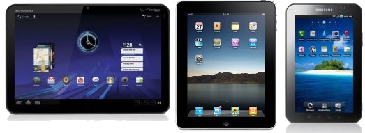 Motorola Xoom, Apple iPad, Samsung Galaxy Tab